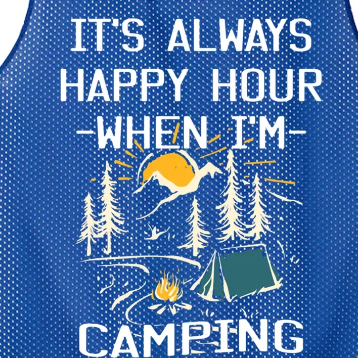 Happy Hour When Im Camping With Family Members Hello Summer Gift Mesh Reversible Basketball Jersey Tank