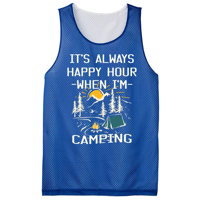 Happy Hour When Im Camping With Family Members Hello Summer Gift Mesh Reversible Basketball Jersey Tank