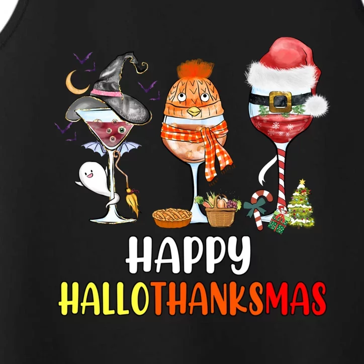 Happy Hallothanksmas Wine Glasses Witch Santa Hat Pumpkin Gift Performance Tank