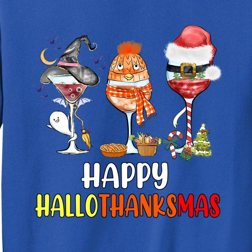 Happy Hallothanksmas Wine Glasses Witch Santa Hat Pumpkin Gift Tall Sweatshirt