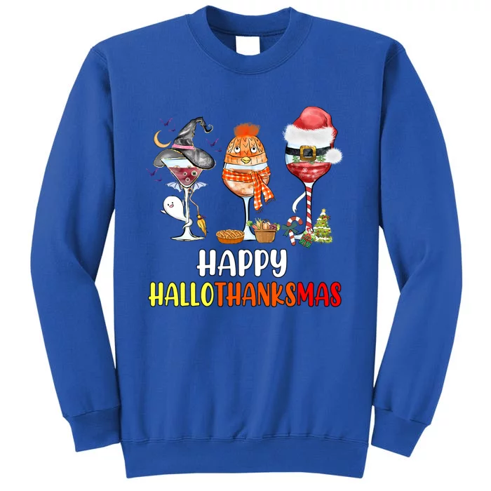 Happy Hallothanksmas Wine Glasses Witch Santa Hat Pumpkin Gift Tall Sweatshirt