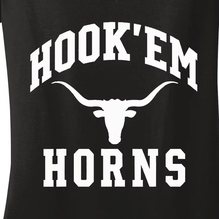 Hookem Horns Women Longhorn Head Women's V-Neck T-Shirt