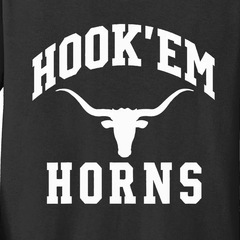 Hookem Horns Women Longhorn Head Kids Long Sleeve Shirt