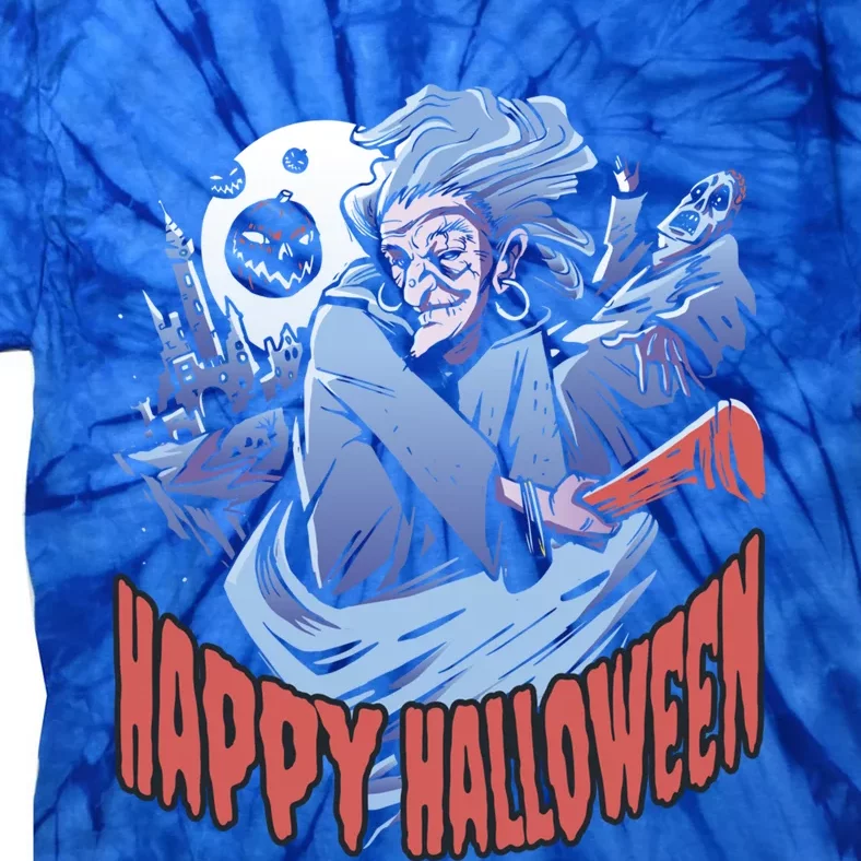 Happy Halloween Witch With Moon Cool Gift Tie-Dye T-Shirt