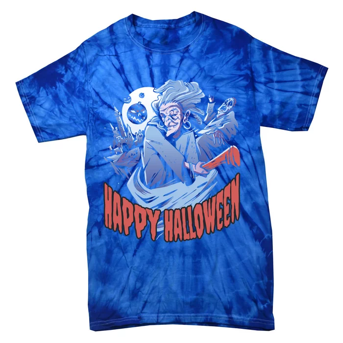 Happy Halloween Witch With Moon Cool Gift Tie-Dye T-Shirt