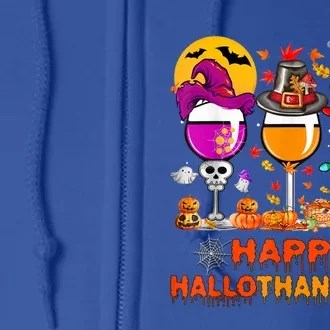 Happy Hallothanksmas Wine Glasses Witch Santa Hat Pumpkin Gift Full Zip Hoodie