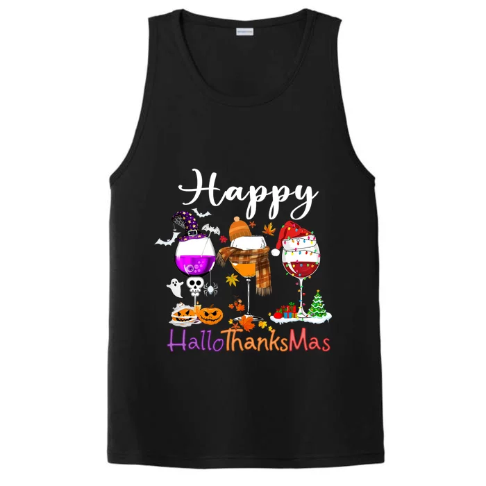 Happy Hallothanksmas Wine Glasses Witch Santa Hat Pumpkin Gift Performance Tank