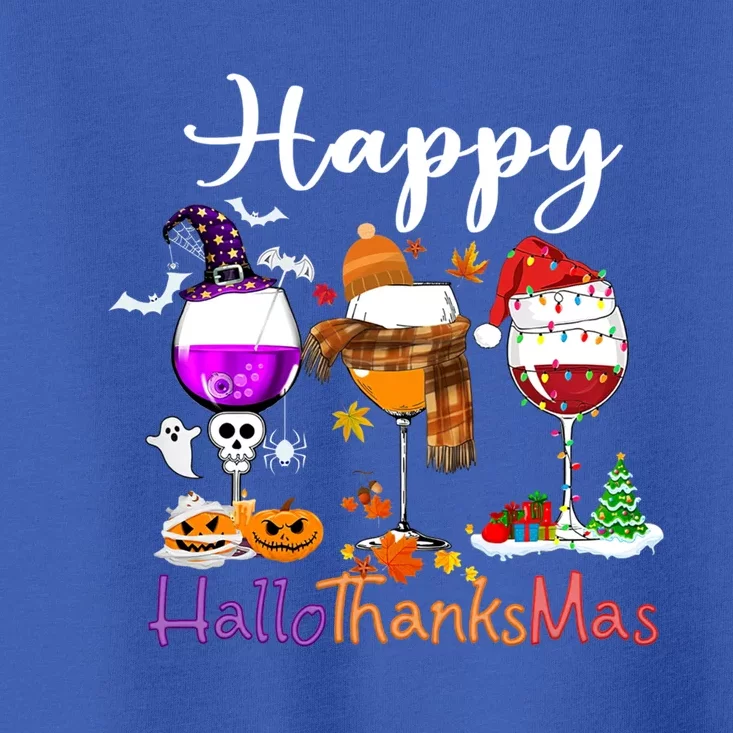 Happy Hallothanksmas Wine Glasses Witch Santa Hat Pumpkin Gift Toddler T-Shirt