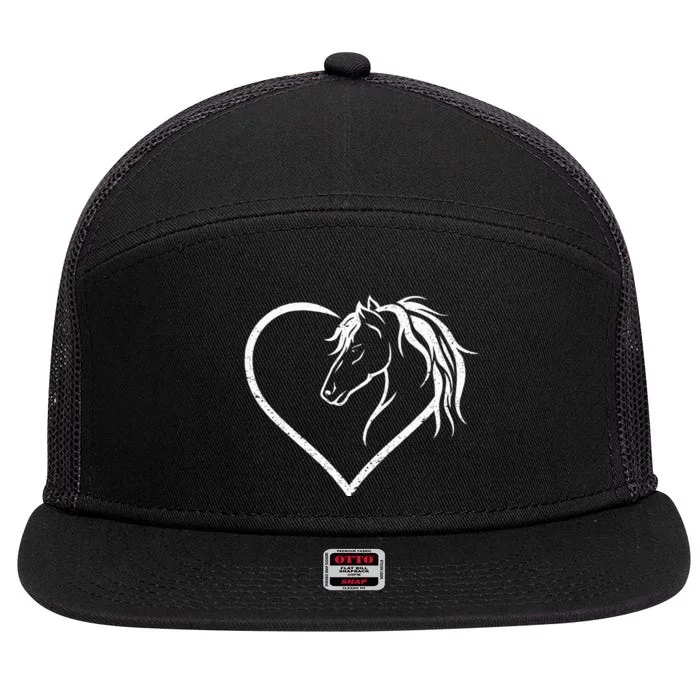 Horse Head With A Heart Riding Horse 7 Panel Mesh Trucker Snapback Hat