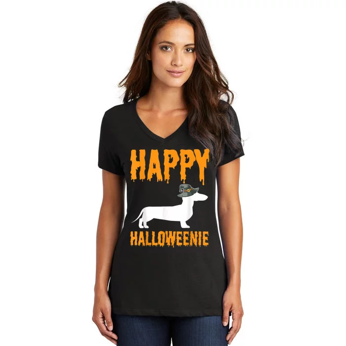 Happy Halloweiner Wiener Dog Costume Dachshund Halloween Women's V-Neck T-Shirt