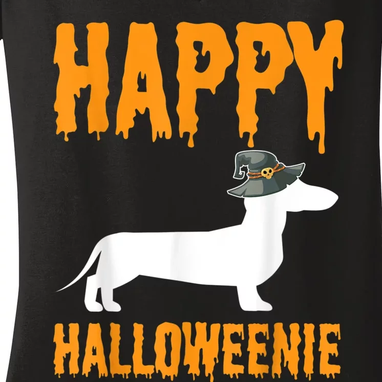 Happy Halloweiner Wiener Dog Costume Dachshund Halloween Women's V-Neck T-Shirt