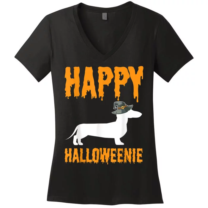 Happy Halloweiner Wiener Dog Costume Dachshund Halloween Women's V-Neck T-Shirt