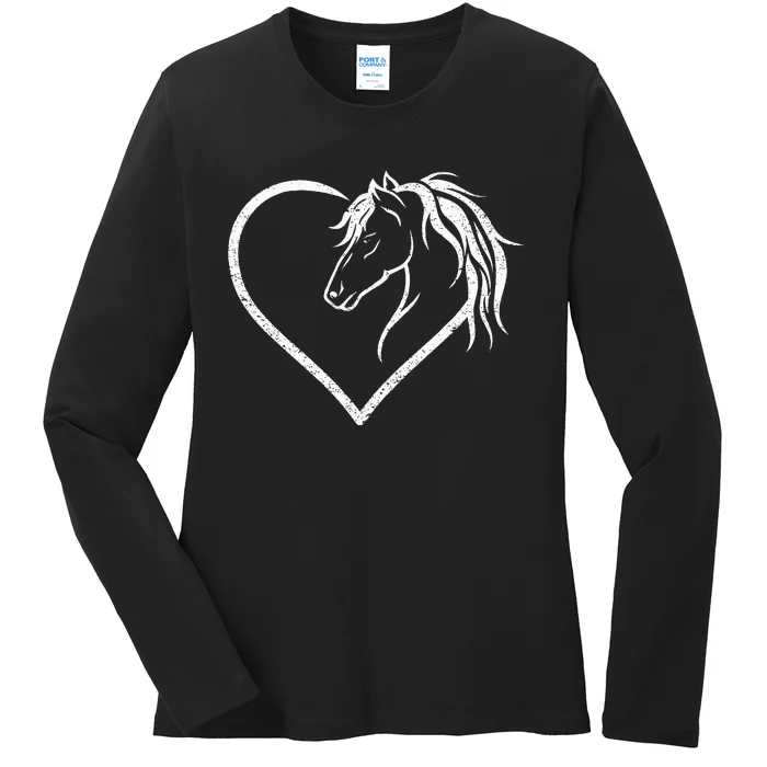 Horse Head With A Heart Riding Horse Ladies Long Sleeve Shirt