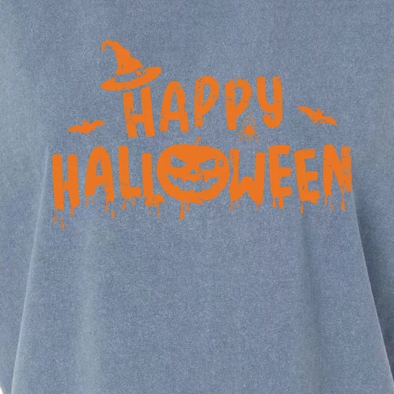 Happy Halloween With Scary Pumpkin Face And Witch Hat Garment-Dyed Women's Muscle Tee