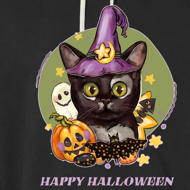 Happy Halloween Witchy Kitty Design Garment-Dyed Fleece Hoodie