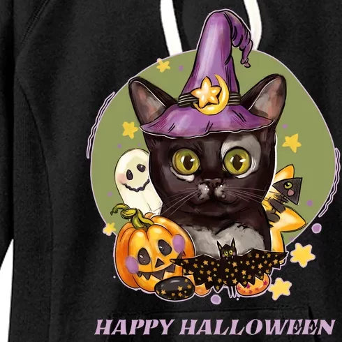 Happy Halloween Witchy Kitty Design Women's Fleece Hoodie