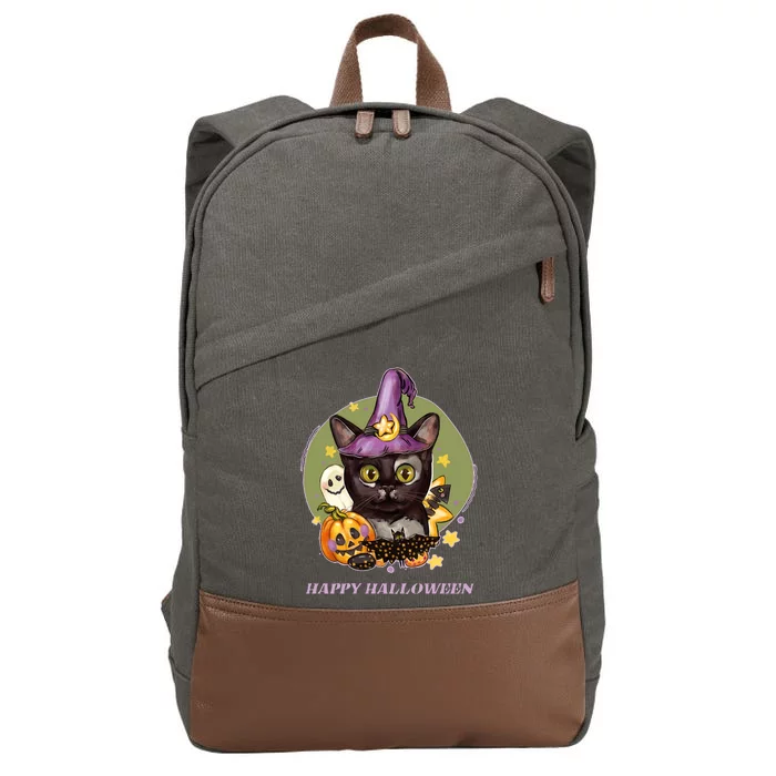 Happy Halloween Witchy Kitty Design Cotton Canvas Backpack