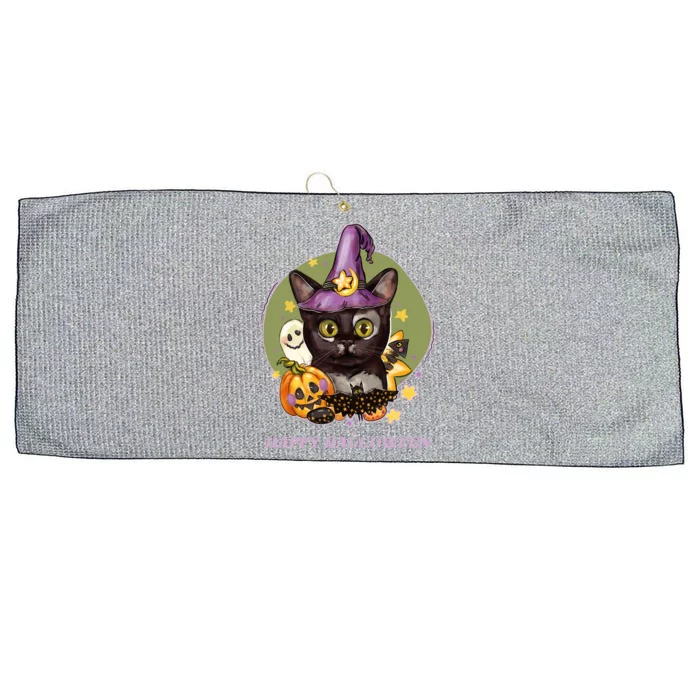 Happy Halloween Witchy Kitty Design Large Microfiber Waffle Golf Towel