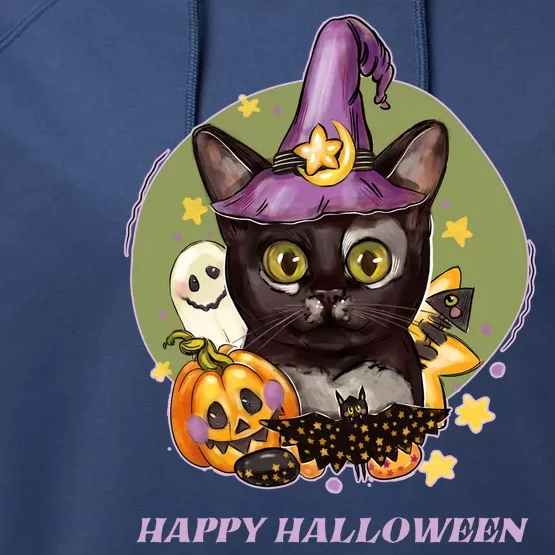 Happy Halloween Witchy Kitty Design Performance Fleece Hoodie