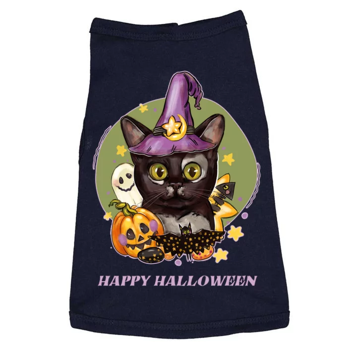 Happy Halloween Witchy Kitty Design Doggie Tank