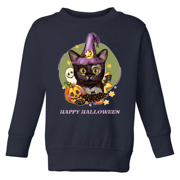 Happy Halloween Witchy Kitty Design Toddler Sweatshirt