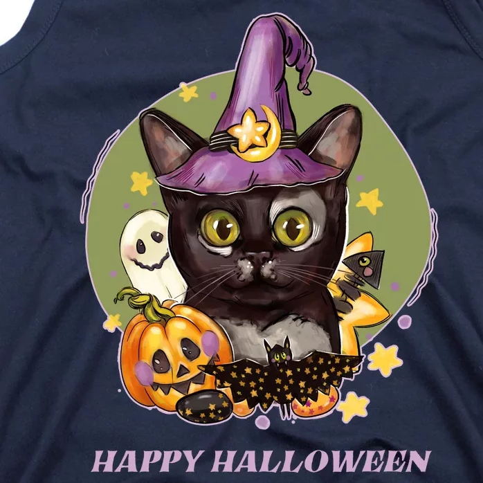 Happy Halloween Witchy Kitty Design Tank Top