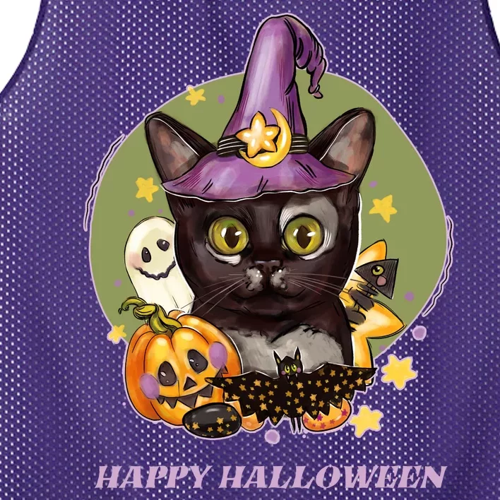 Happy Halloween Witchy Kitty Design Mesh Reversible Basketball Jersey Tank