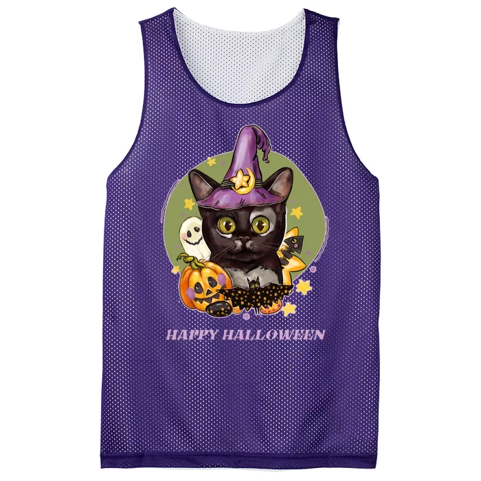 Happy Halloween Witchy Kitty Design Mesh Reversible Basketball Jersey Tank