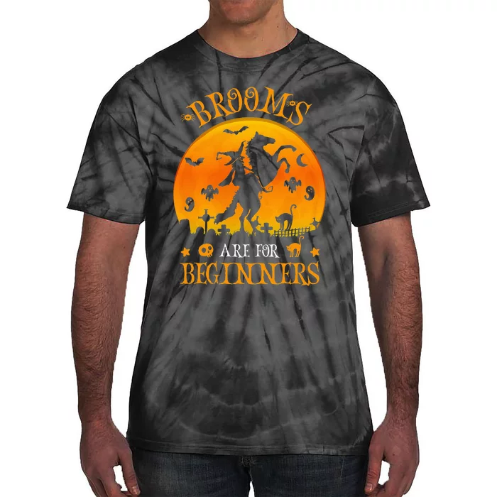 Hilarious Halloween Witch Riding Brooms with Horses Tie-Dye T-Shirt