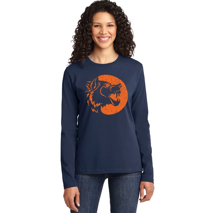 Halloween Howling Werewolf Fangs Pumpkin JackOLantern Ladies Long Sleeve Shirt