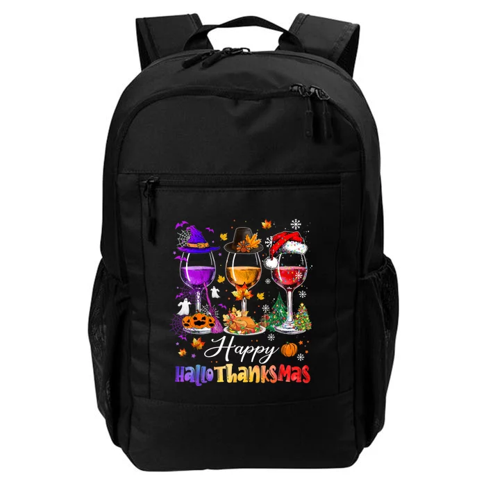 Happy Hallothanksmas Wine Glasses Halloween Merry Christmas Daily Commute Backpack