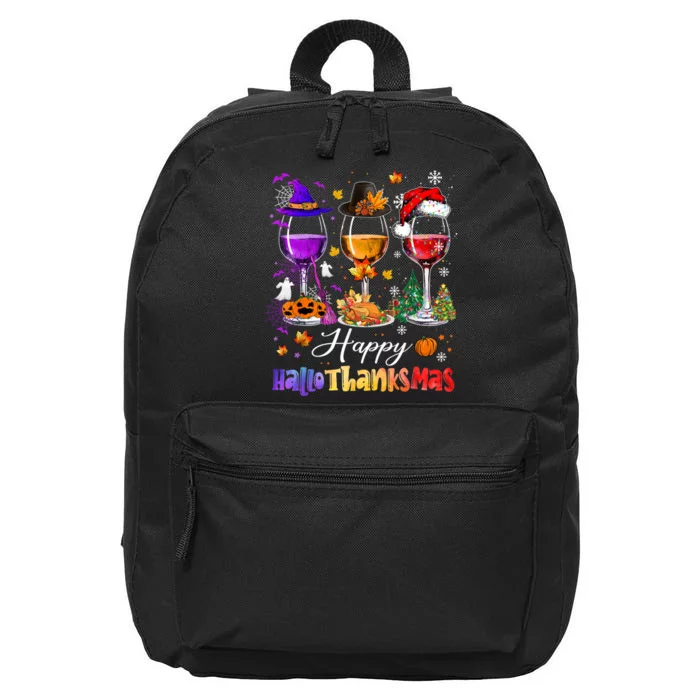 Happy Hallothanksmas Wine Glasses Halloween Merry Christmas 16 in Basic Backpack