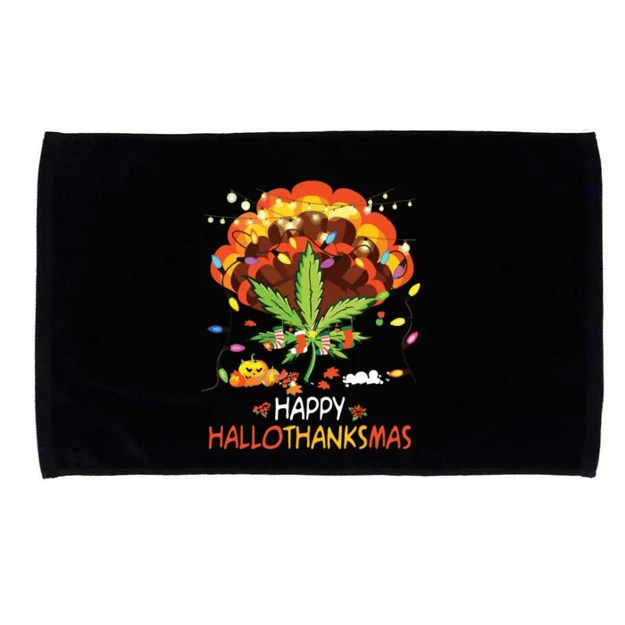 Happy Hallothanksmas Weed Leaf Cannabis Marijuana Stoner 420 Microfiber Hand Towel