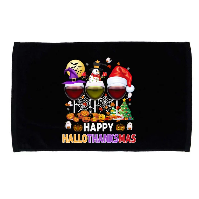 Happy Hallothanksmas Wine Glasses Witch Santa Hat Pumpkin Cool Gift Microfiber Hand Towel