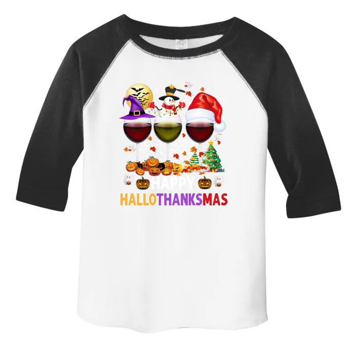 Happy Hallothanksmas Wine Glasses Witch Santa Hat Pumpkin Cool Gift Toddler Fine Jersey T-Shirt