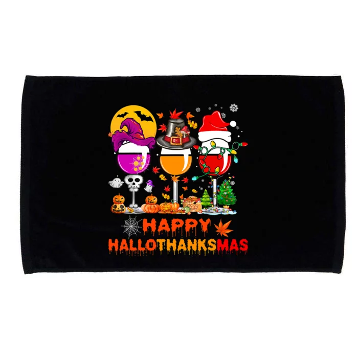 Happy Hallothanksmas Wine Glasses Witch Santa Hat Pumpkin Cute Gift Microfiber Hand Towel