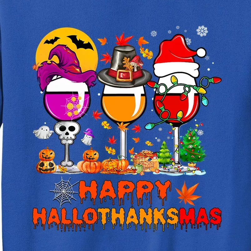 Happy Hallothanksmas Wine Glasses Witch Santa Hat Pumpkin Cute Gift Sweatshirt