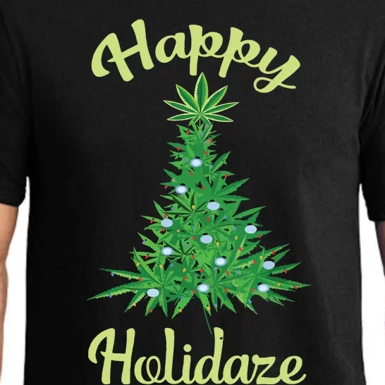 Happy Holidaze Weed Marijuana Leaf Cannabis Christmas Tree Pajama Set