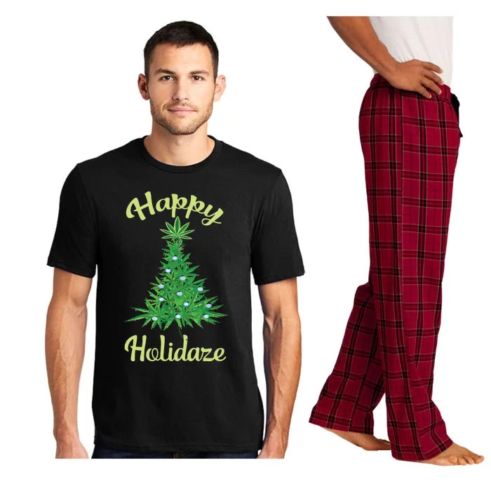 Happy Holidaze Weed Marijuana Leaf Cannabis Christmas Tree Pajama Set