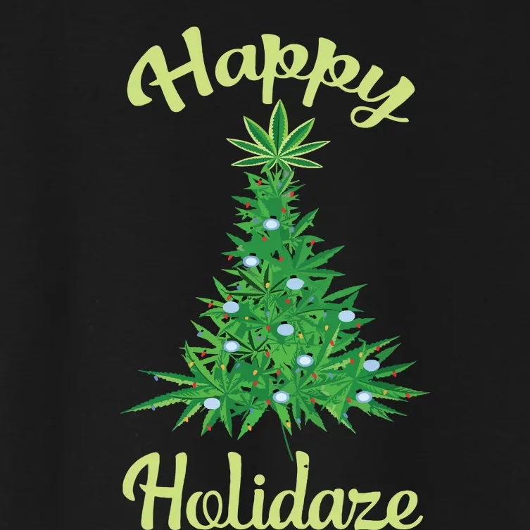 Happy Holidaze Weed Marijuana Leaf Cannabis Christmas Tree Women's Crop Top Tee