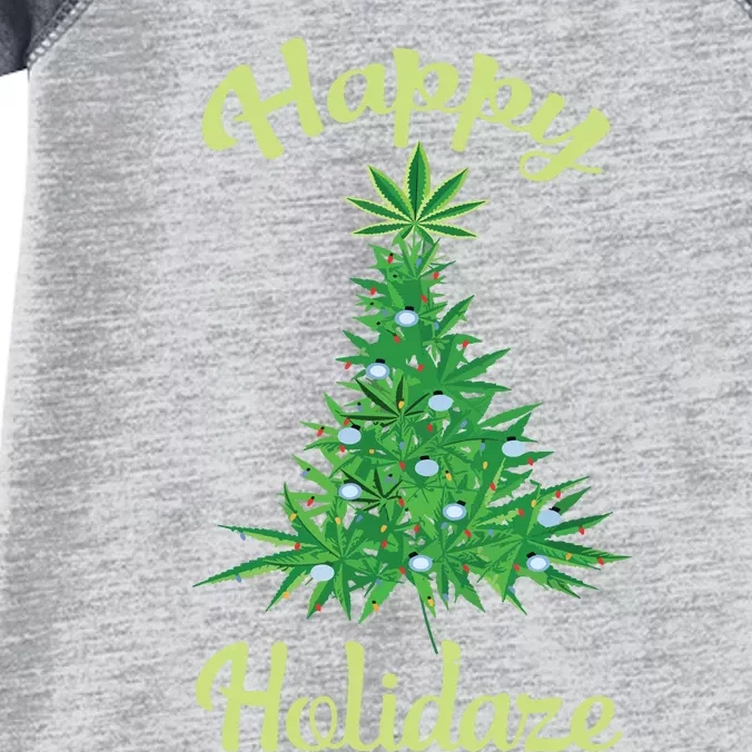 Happy Holidaze Weed Marijuana Leaf Cannabis Christmas Tree Infant Baby Jersey Bodysuit