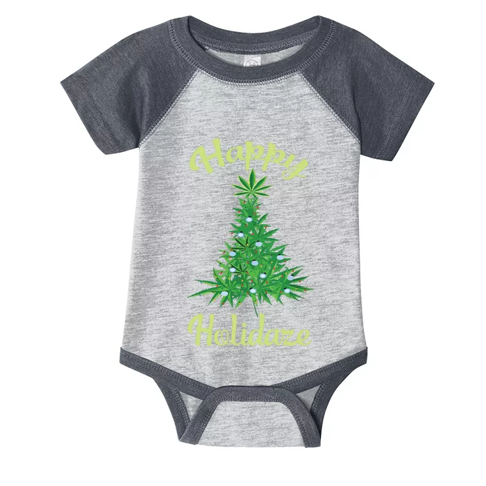 Happy Holidaze Weed Marijuana Leaf Cannabis Christmas Tree Infant Baby Jersey Bodysuit