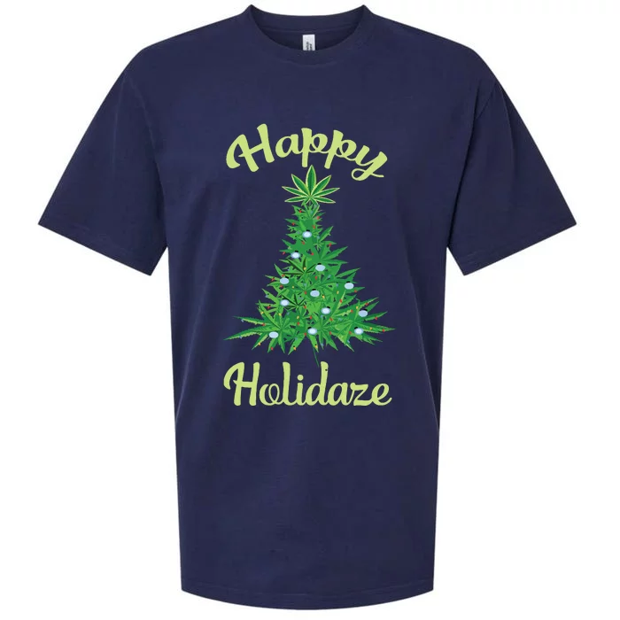 Happy Holidaze Weed Marijuana Leaf Cannabis Christmas Tree Sueded Cloud Jersey T-Shirt