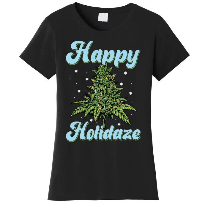 Happy Holidaze Weed Cannabis Christmas Trees Ugly Sweater Women's T-Shirt