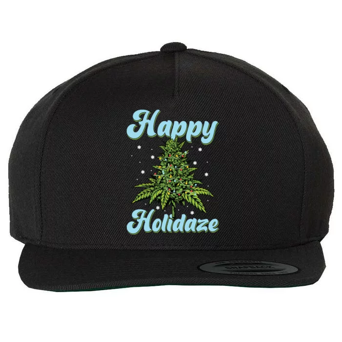 Happy Holidaze Weed Cannabis Christmas Trees Ugly Sweater Wool Snapback Cap