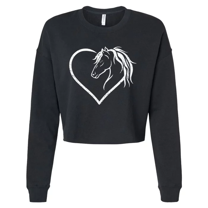 Horse Head With A Heart Riding Horse Cropped Pullover Crew