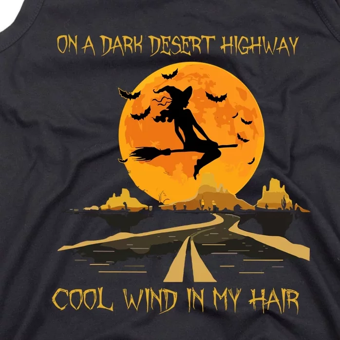 Happy Halloween Witch Riding Brooms On A Dark Desert Highway Tank Top