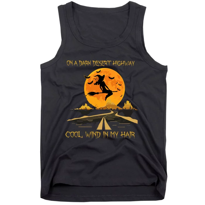 Happy Halloween Witch Riding Brooms On A Dark Desert Highway Tank Top