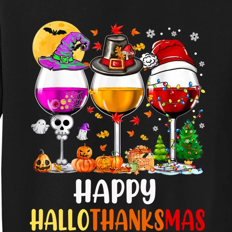 Happy Hallothanksmas Wine Glasses Wine Lover Long Sleeve Tall Sweatshirt