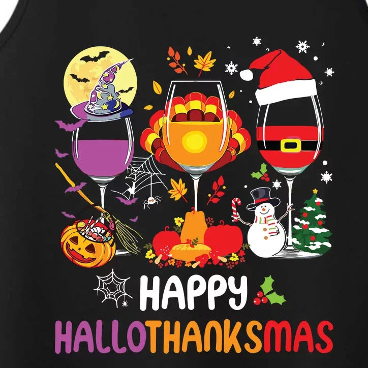 Happy Hallothanksmas Wine Glasses Halloween Thanksgiving Performance Tank